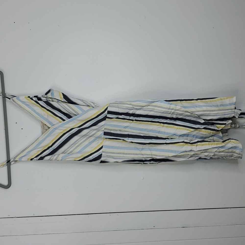 Striped V-Neck Spaghetti Strap Dress - Blue, Black & Yellow